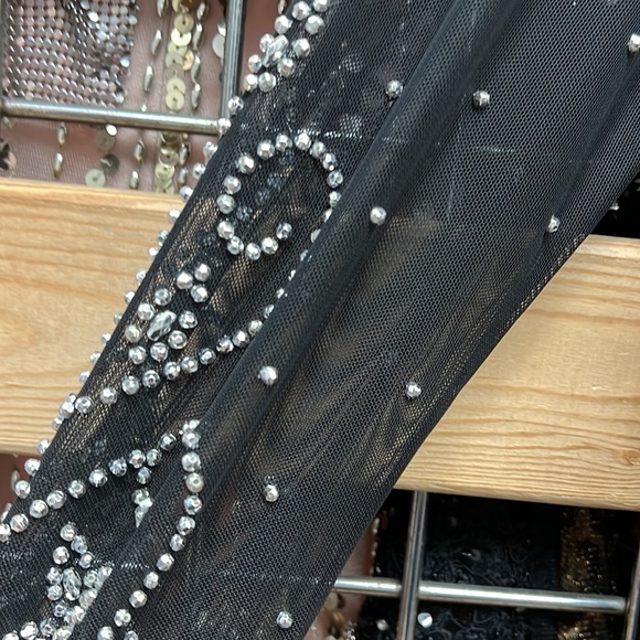 NWT,Marina dress Raglan Beaded Mesh Long Sleeve Crew Neck Jersey Sheath Gown - Picture 12 of 17